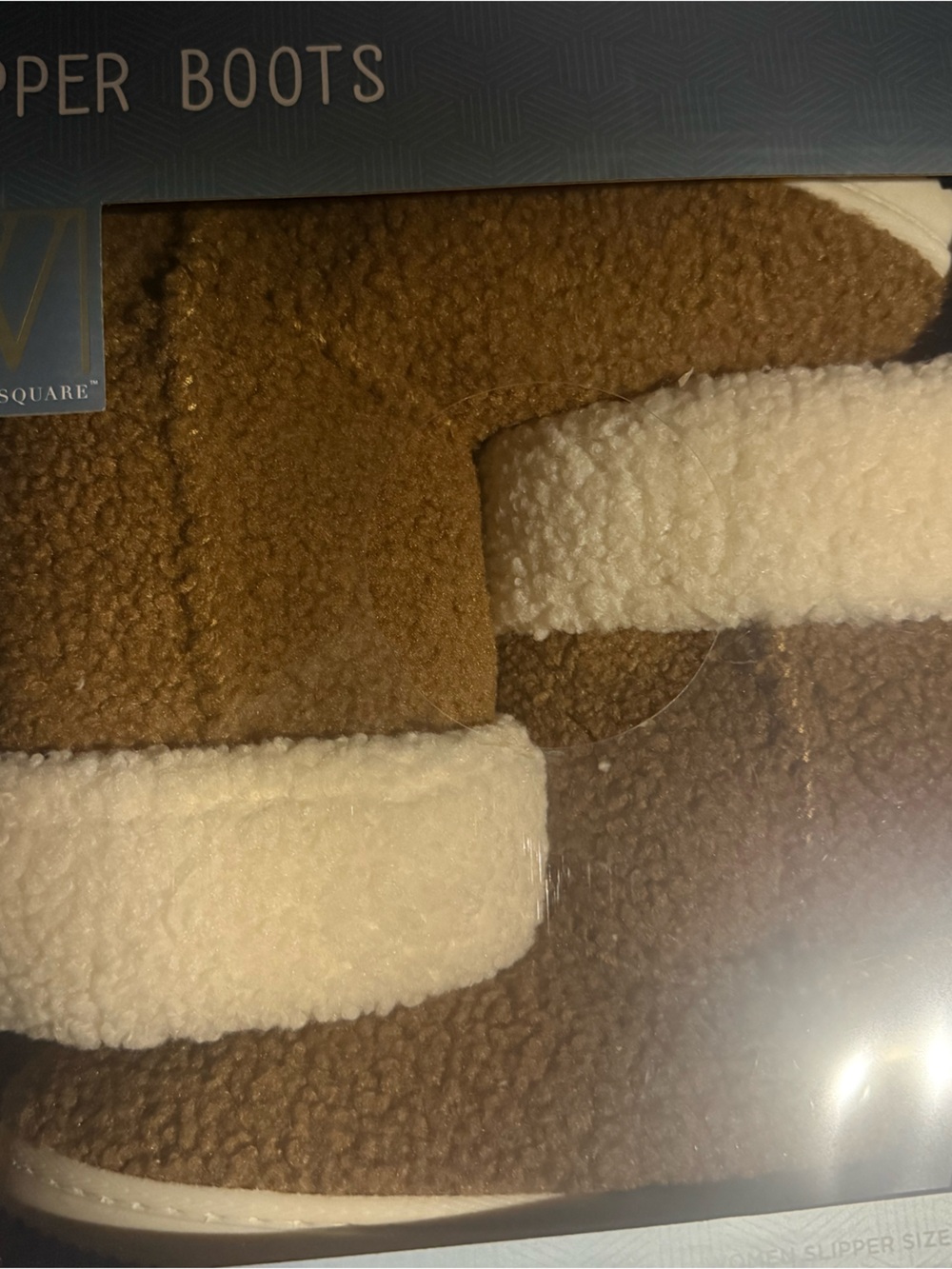 Brown Sherpa Slipper Boots with Cream Cuff